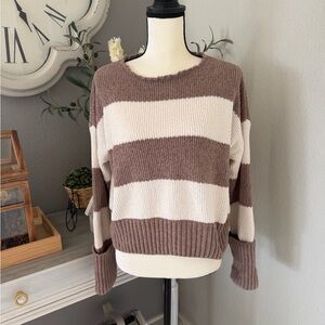 Pink Rose Brown and Cream Striped Sweater